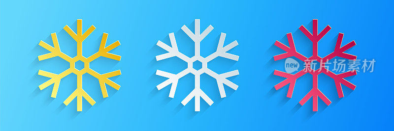 Paper cut Snowflake icon isolated on blue background. Paper art style. Vector